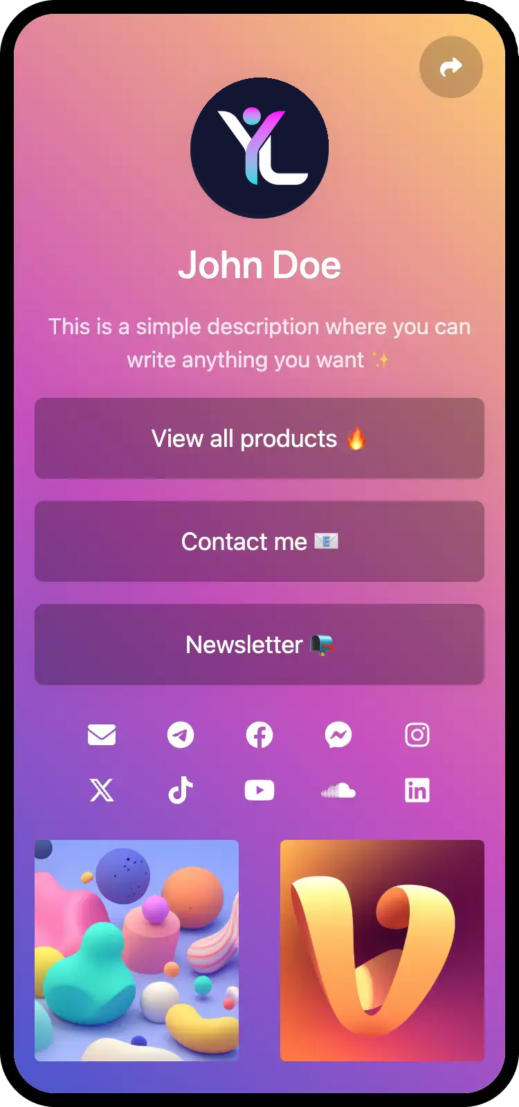 Screenshot of biolink page examples