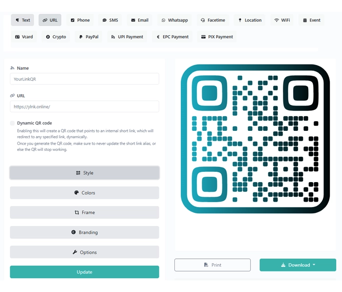 Screenshot of the app QR code system page